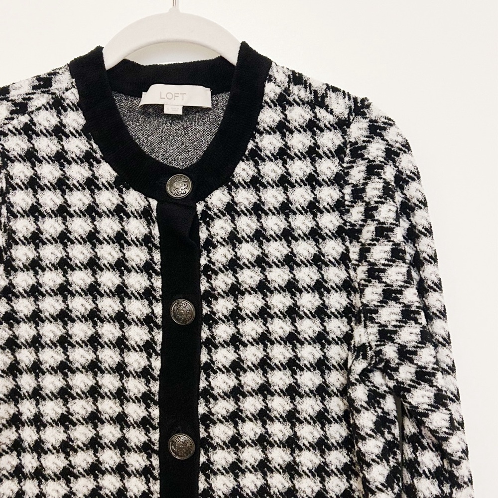 LOFT Houndstooth Cardigan Sweater - Picture 5 of 7